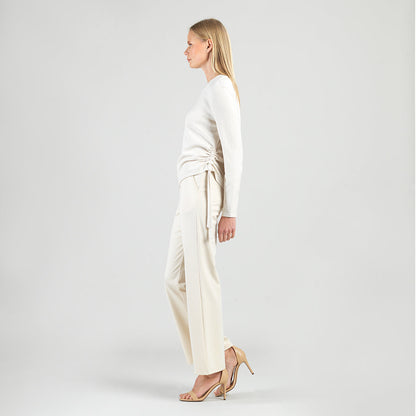 Clara Sunwoo New - Soft Ribbed - Side Pull-Tie Sweater Top - Oatmeal - Final Sale