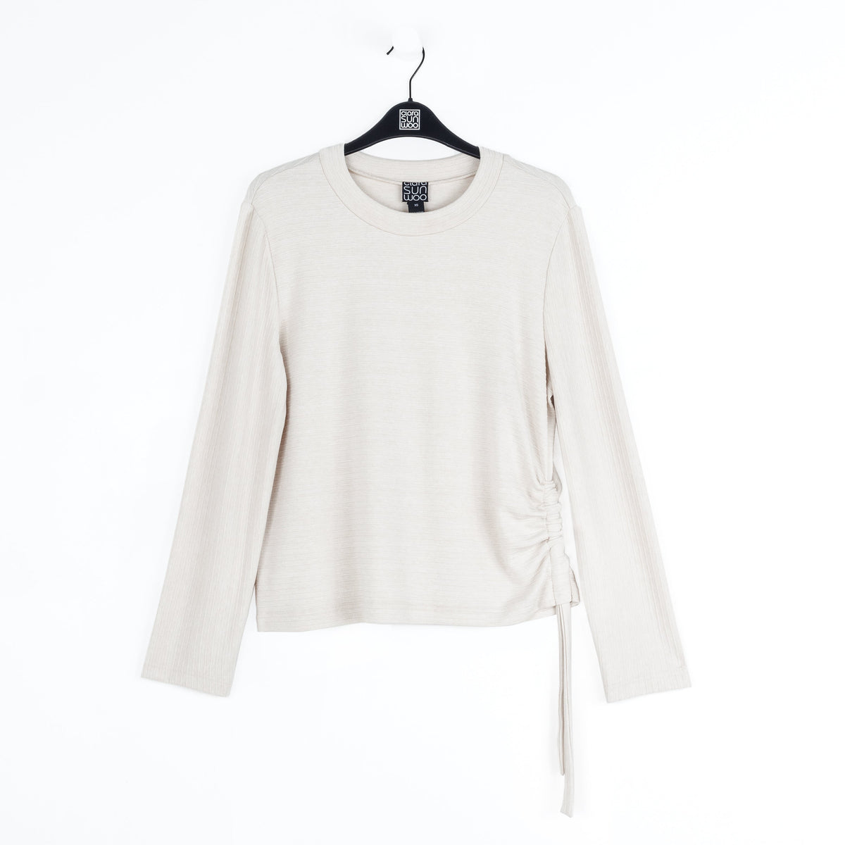 Clara Sunwoo New - Soft Ribbed - Side Pull-Tie Sweater Top - Oatmeal - Final Sale