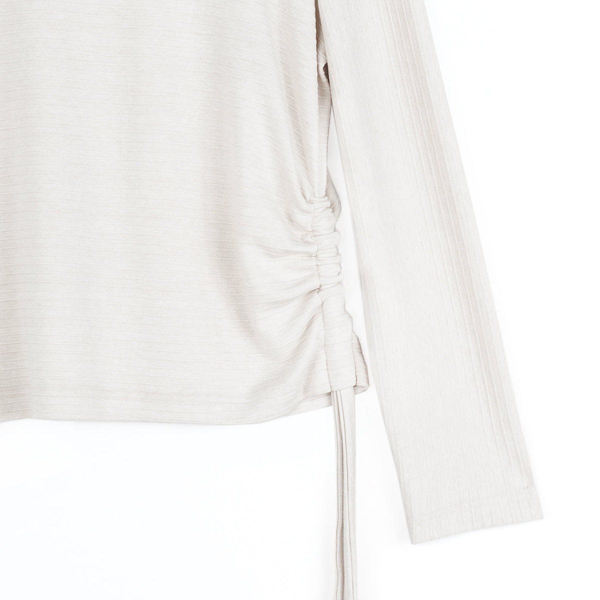 Clara Sunwoo New - Soft Ribbed - Side Pull-Tie Sweater Top - Oatmeal - Final Sale