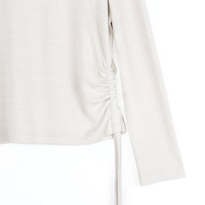 Clara Sunwoo New - Soft Ribbed - Side Pull-Tie Sweater Top - Oatmeal - Final Sale