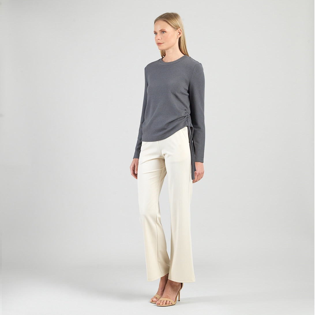 Clara Sunwoo Signature - Soft Ribbed - Side Pull-Tie Sweater Top - Charcoal - Final Sale