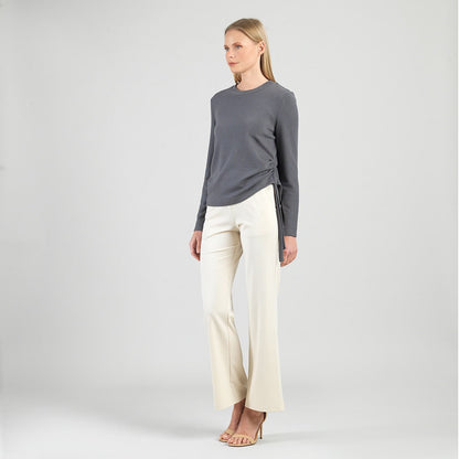 Clara Sunwoo Signature - Soft Ribbed - Side Pull-Tie Sweater Top - Charcoal - Final Sale
