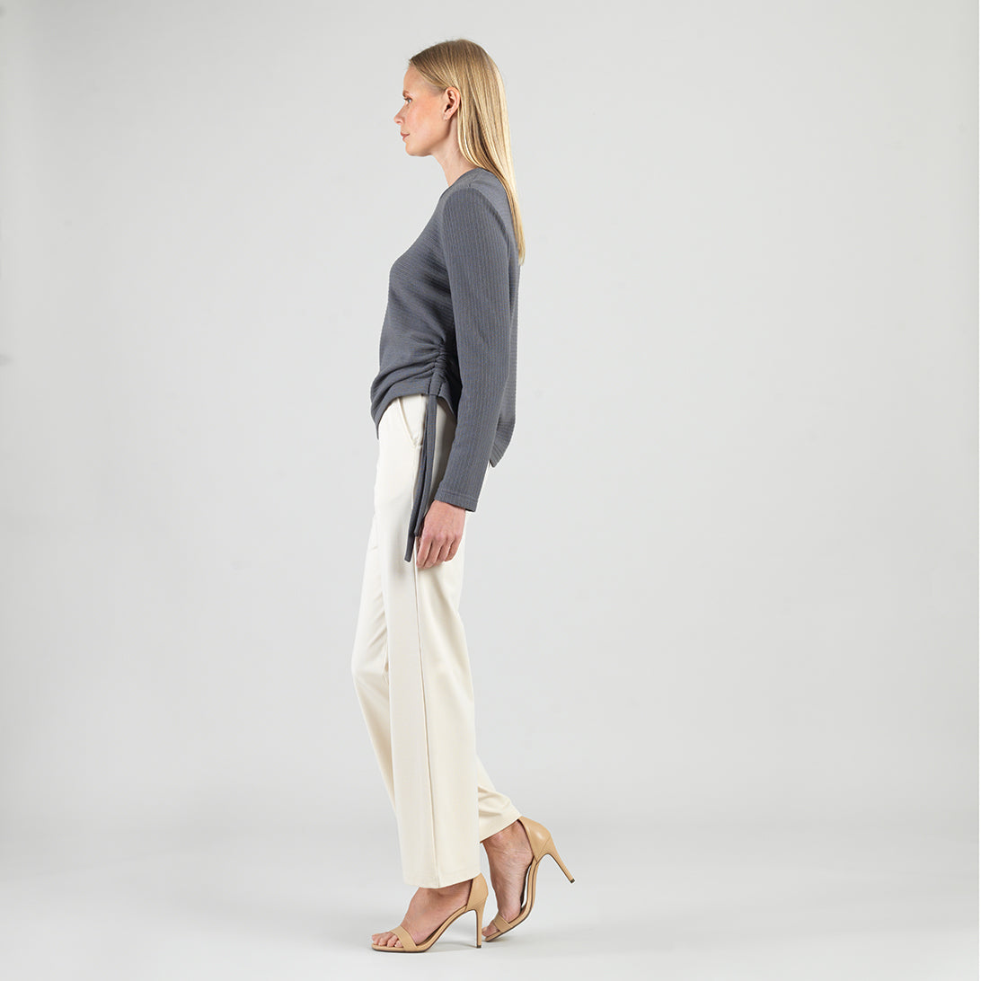Clara Sunwoo Signature - Soft Ribbed - Side Pull-Tie Sweater Top - Charcoal - Final Sale