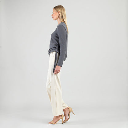 Clara Sunwoo Signature - Soft Ribbed - Side Pull-Tie Sweater Top - Charcoal - Final Sale