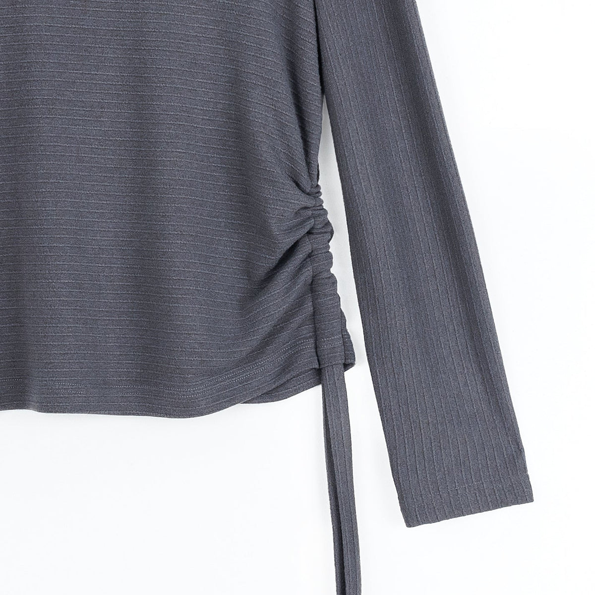Clara Sunwoo Signature - Soft Ribbed - Side Pull-Tie Sweater Top - Charcoal - Final Sale