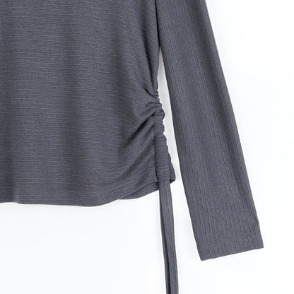 Clara Sunwoo Signature - Soft Ribbed - Side Pull-Tie Sweater Top - Charcoal - Final Sale