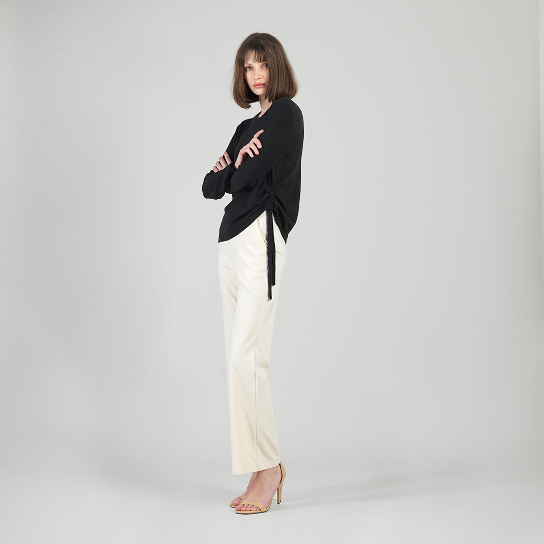 Clara Sunwoo Best Price - Soft Ribbed - Side Pull-Tie Sweater Top - Black - Final Sale