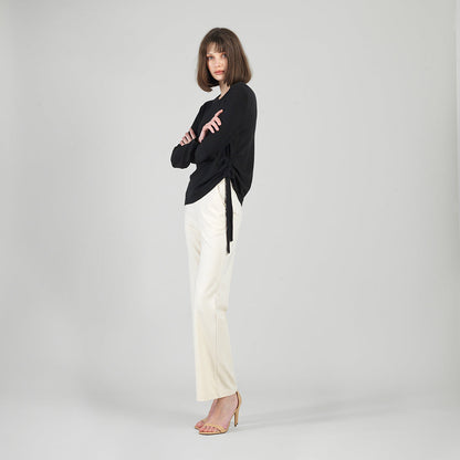 Clara Sunwoo Best Price - Soft Ribbed - Side Pull-Tie Sweater Top - Black - Final Sale