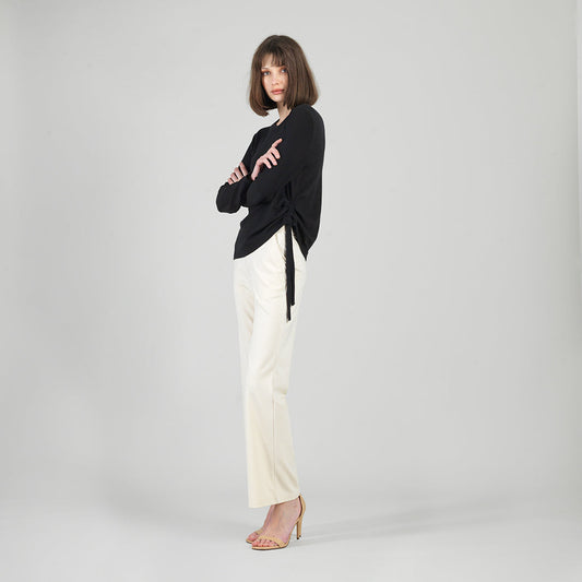 Clara Sunwoo Best Price - Soft Ribbed - Side Pull-Tie Sweater Top - Black - Final Sale