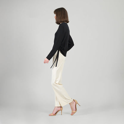 Clara Sunwoo Best Price - Soft Ribbed - Side Pull-Tie Sweater Top - Black - Final Sale