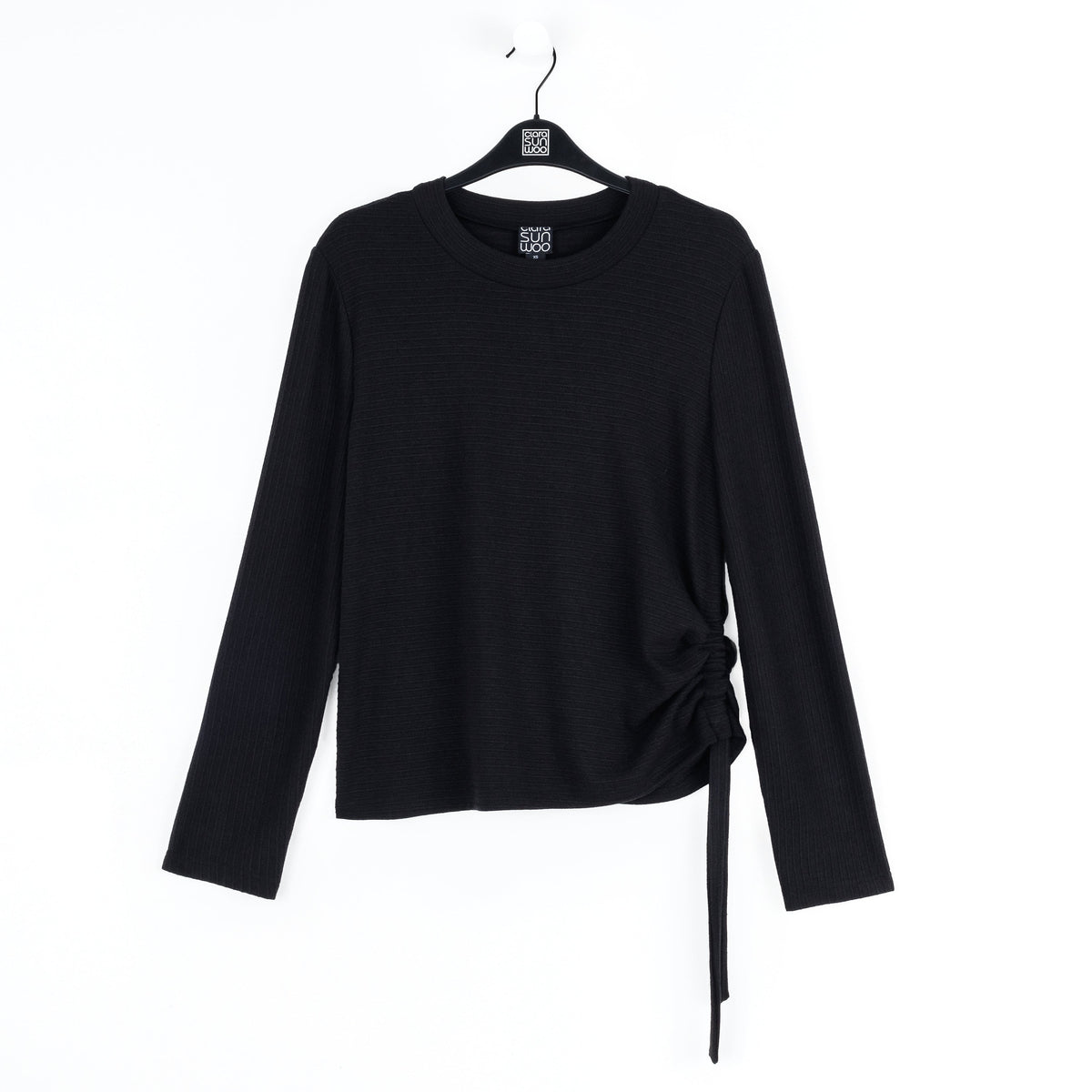 Clara Sunwoo Best Price - Soft Ribbed - Side Pull-Tie Sweater Top - Black - Final Sale
