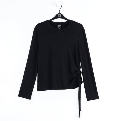 Clara Sunwoo Best Price - Soft Ribbed - Side Pull-Tie Sweater Top - Black - Final Sale