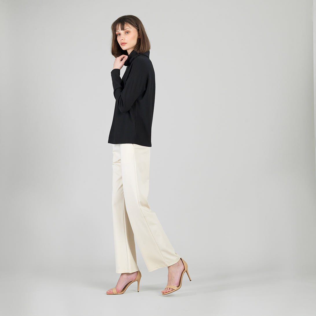 Clara Sunwoo Exclusive - Soft Ribbed - Cowl Turtleneck Sweater Top - Black - Final Sale