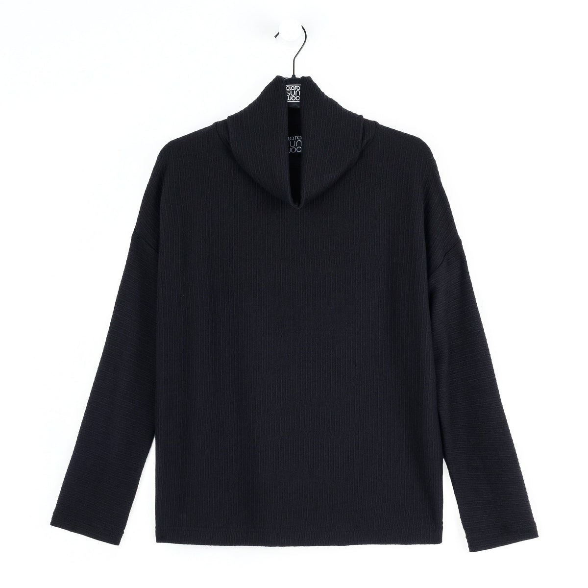 Clara Sunwoo Exclusive - Soft Ribbed - Cowl Turtleneck Sweater Top - Black - Final Sale