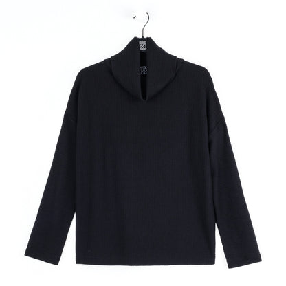 Clara Sunwoo Exclusive - Soft Ribbed - Cowl Turtleneck Sweater Top - Black - Final Sale