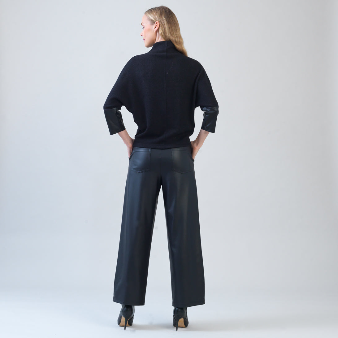 Clara Sunwoo Customer Favorite - Plush Ribbed - Liquid Leather Cuff Sweater - Black - Final Sale