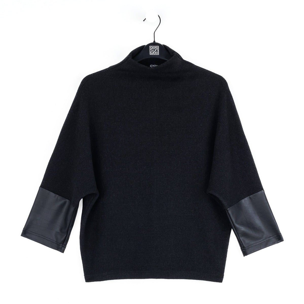 Clara Sunwoo Customer Favorite - Plush Ribbed - Liquid Leather Cuff Sweater - Black - Final Sale