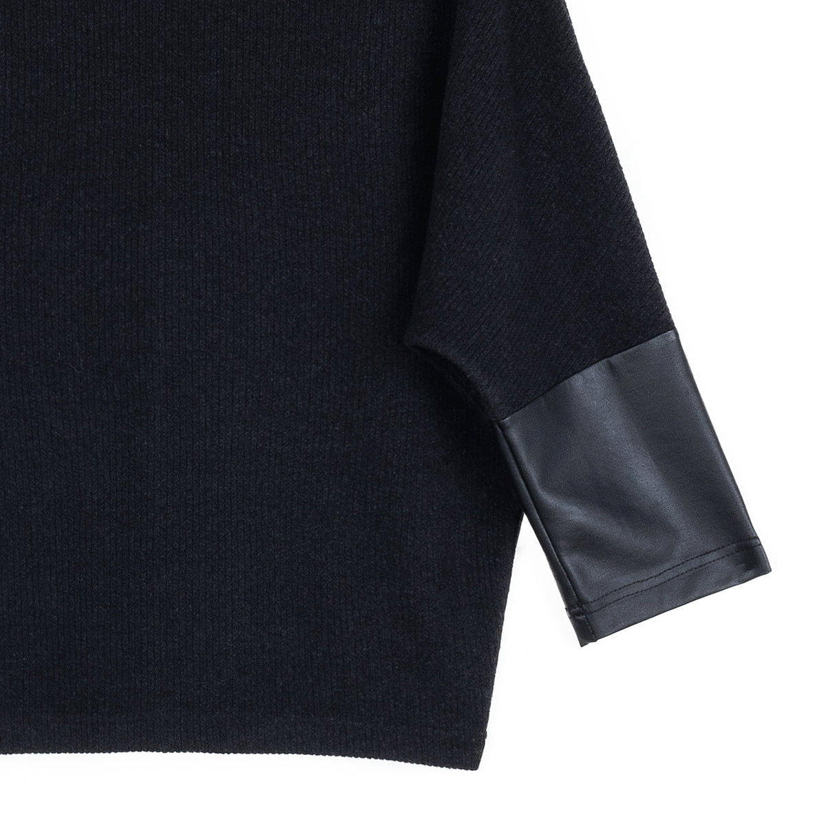 Clara Sunwoo Customer Favorite - Plush Ribbed - Liquid Leather Cuff Sweater - Black - Final Sale