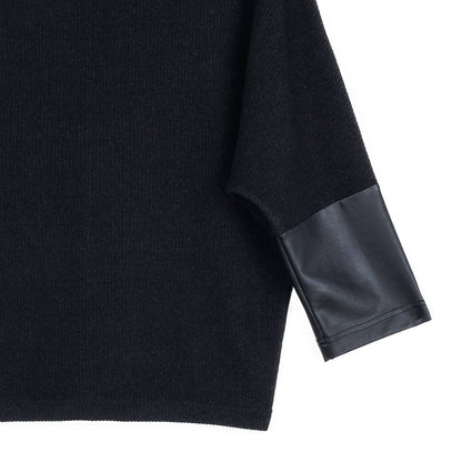 Clara Sunwoo Customer Favorite - Plush Ribbed - Liquid Leather Cuff Sweater - Black - Final Sale