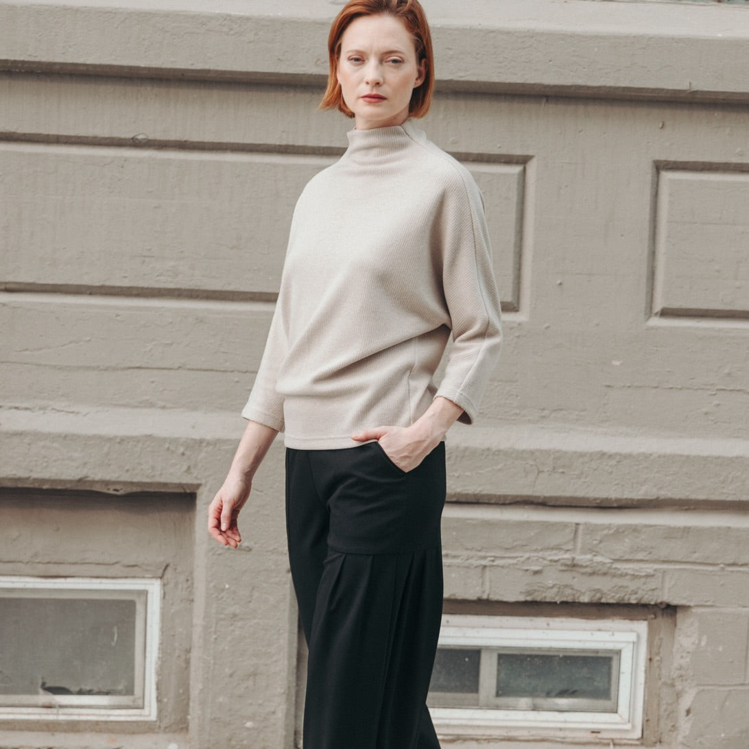 Clara Sunwoo Hot Sale - Plush Ribbed - Funnel Neck Sweater - Natural