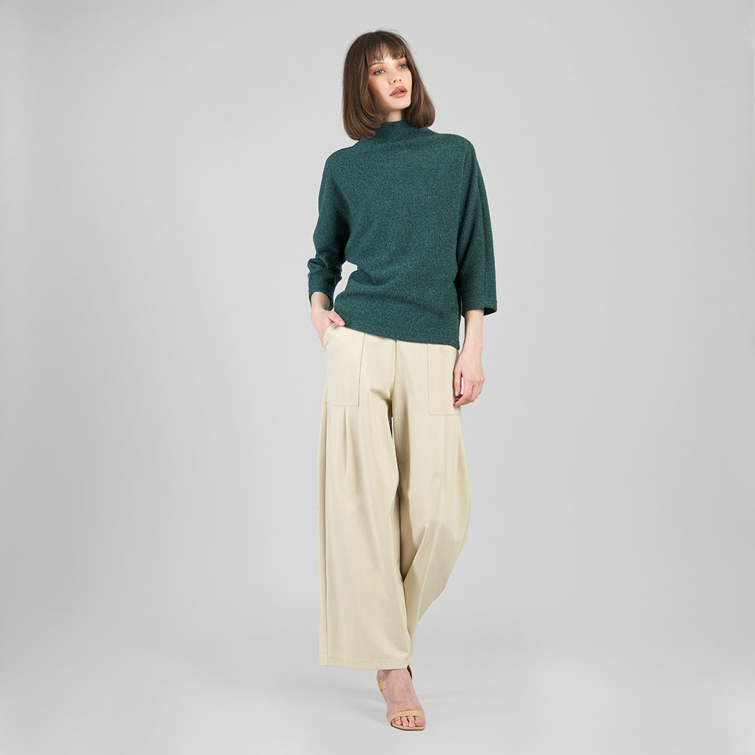 Clara Sunwoo Great Value - Plush Ribbed - Funnel Neck Sweater - Hunter Green - Final Sale