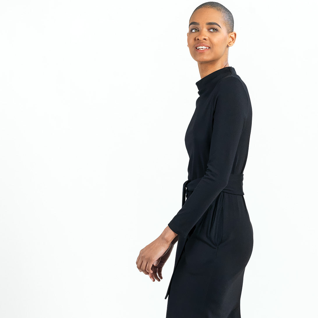 Clara Sunwoo Trusted - Lightweight Ponte - Tie Waist Pocket Midi Dress - Black - Final Sale!