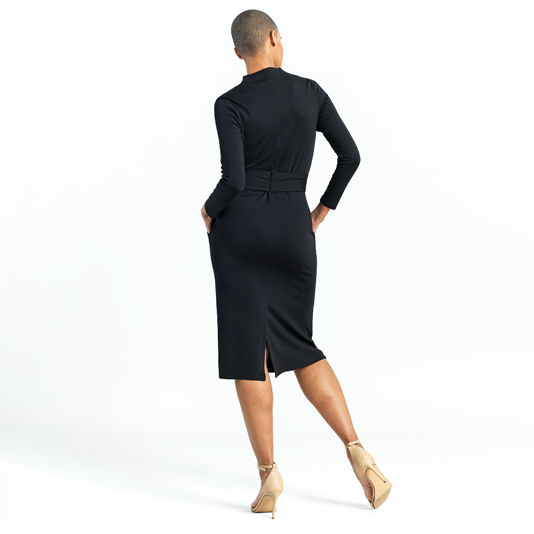 Clara Sunwoo Trusted - Lightweight Ponte - Tie Waist Pocket Midi Dress - Black - Final Sale!