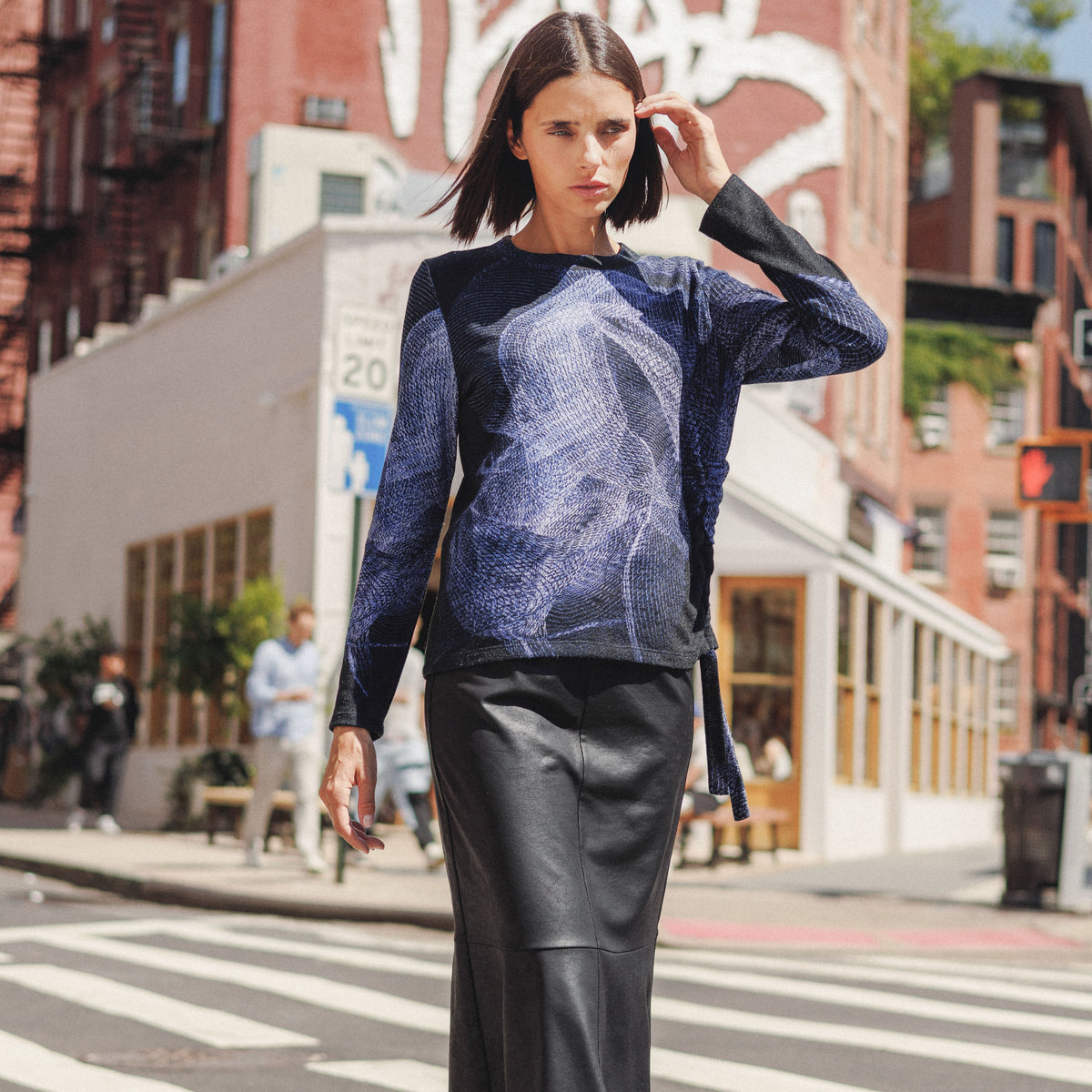 Clara Sunwoo Special Offer - Lightweight Cozy - Side Pull-Tie Sweater Top - Electric Swirl - Final Sale