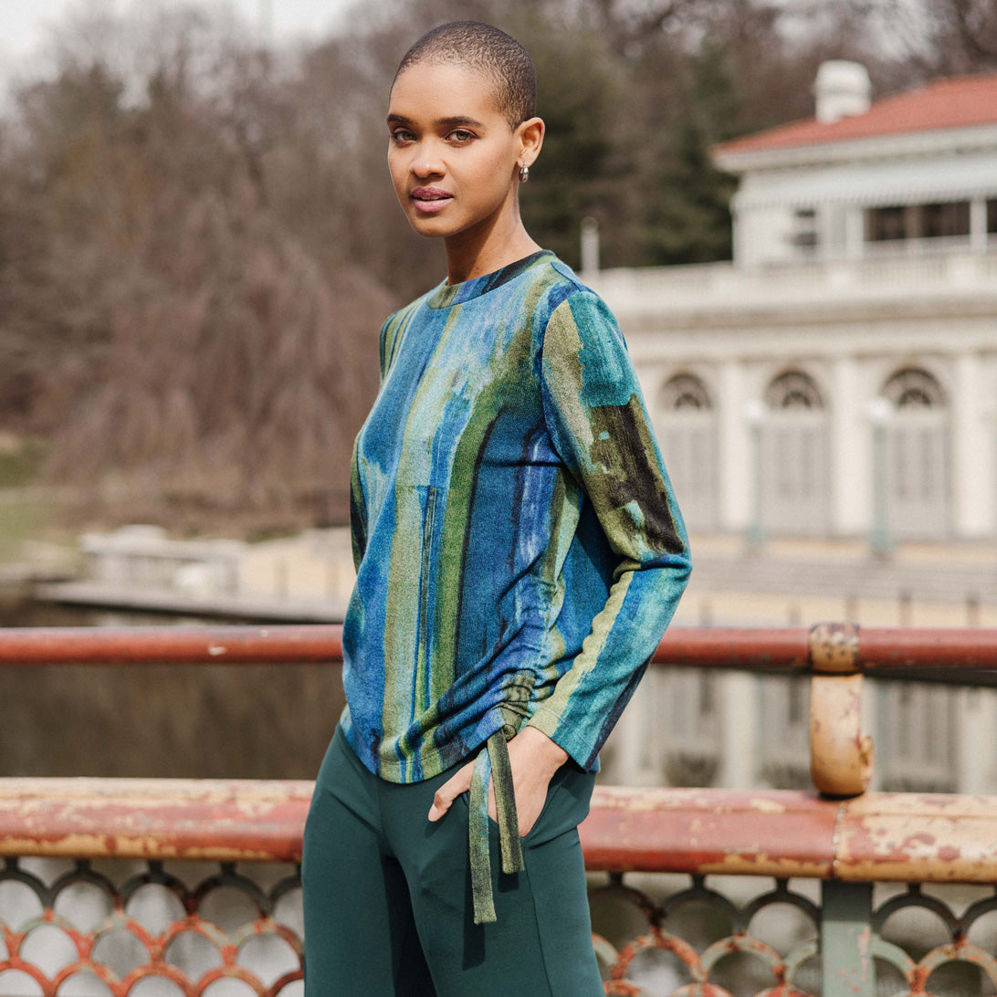 Clara Sunwoo Classic - Lightweight Cozy - Side Pull-Tie Sweater Top - Paint Stroke - Limited Sizes