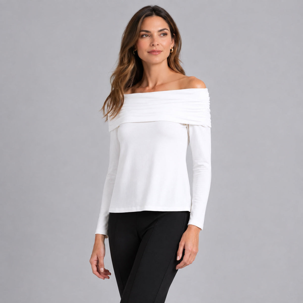 Clara Sunwoo Value - Ultra Cozy - Ruched Off-Shoulder Sweater Top - Ivory - Final Sale
