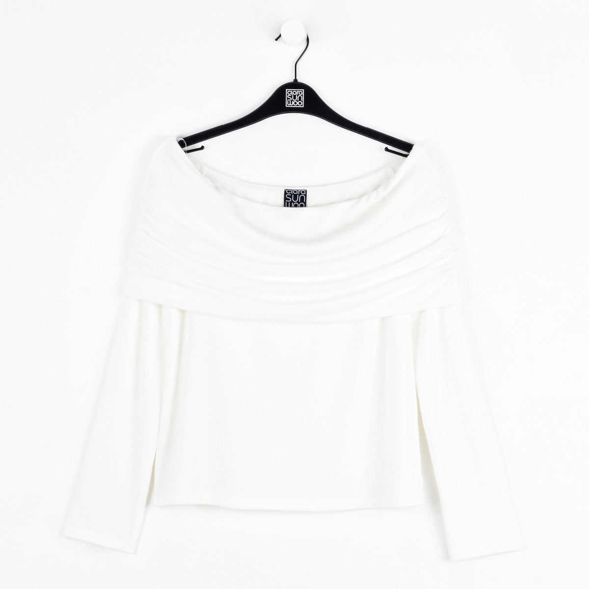 Clara Sunwoo Value - Ultra Cozy - Ruched Off-Shoulder Sweater Top - Ivory - Final Sale