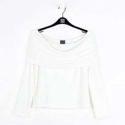 Clara Sunwoo Value - Ultra Cozy - Ruched Off-Shoulder Sweater Top - Ivory - Final Sale
