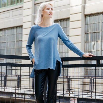 Clara Sunwoo Trusted - French Terry-Like Knit - Parachute Hem Sweater Tunic - Powder Blue - Final Sale!