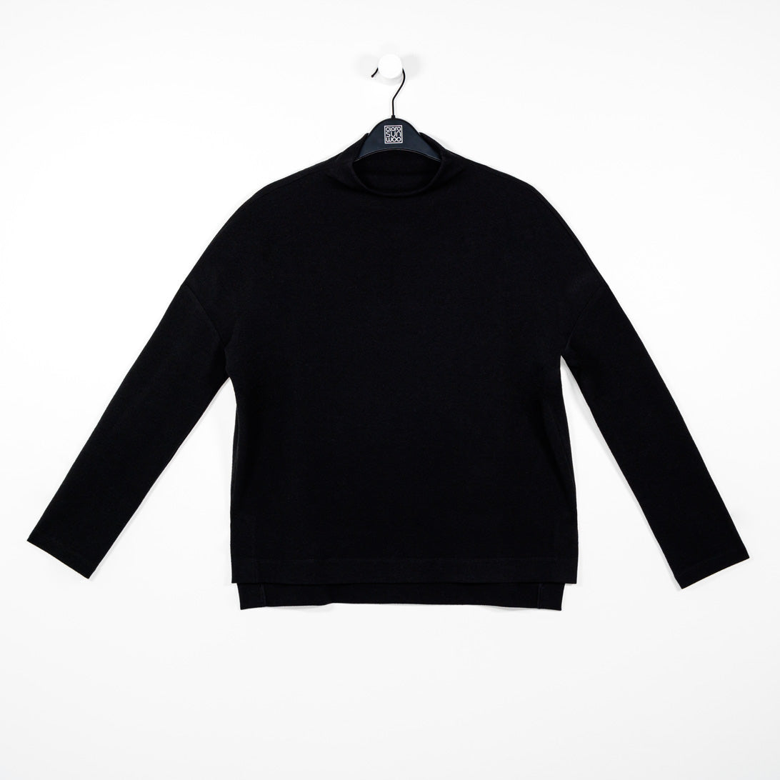 Clara Sunwoo Value - French Terry-Like Knit - Funnel Neck Sweater Top - Black - Final Sale!