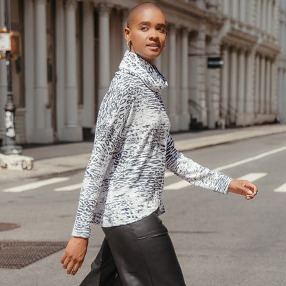 Clara Sunwoo Premium - Cozy Shimmer - Tipped Hem Sweater - Snow Leopard - Final Sale!