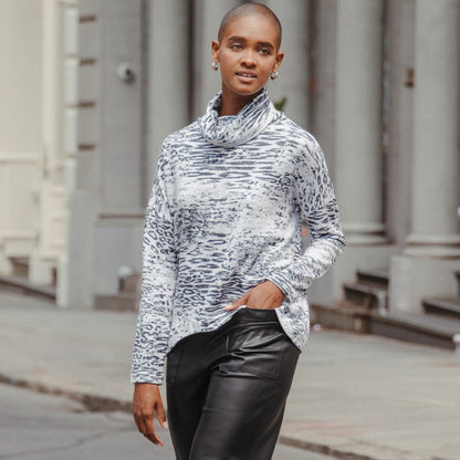 Clara Sunwoo Premium - Cozy Shimmer - Tipped Hem Sweater - Snow Leopard - Final Sale!