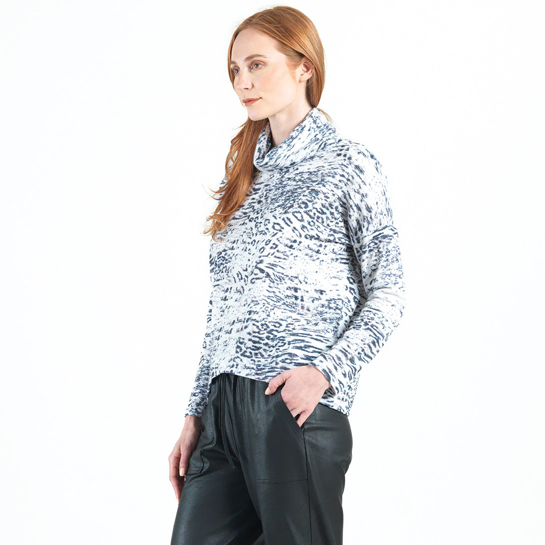 Clara Sunwoo Premium - Cozy Shimmer - Tipped Hem Sweater - Snow Leopard - Final Sale!