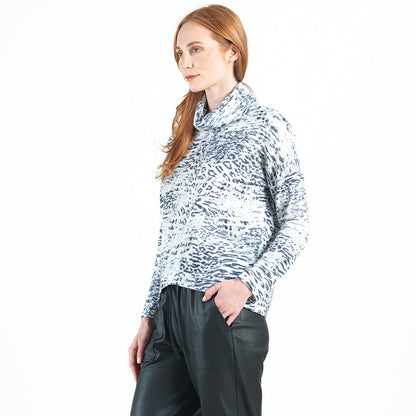 Clara Sunwoo Premium - Cozy Shimmer - Tipped Hem Sweater - Snow Leopard - Final Sale!