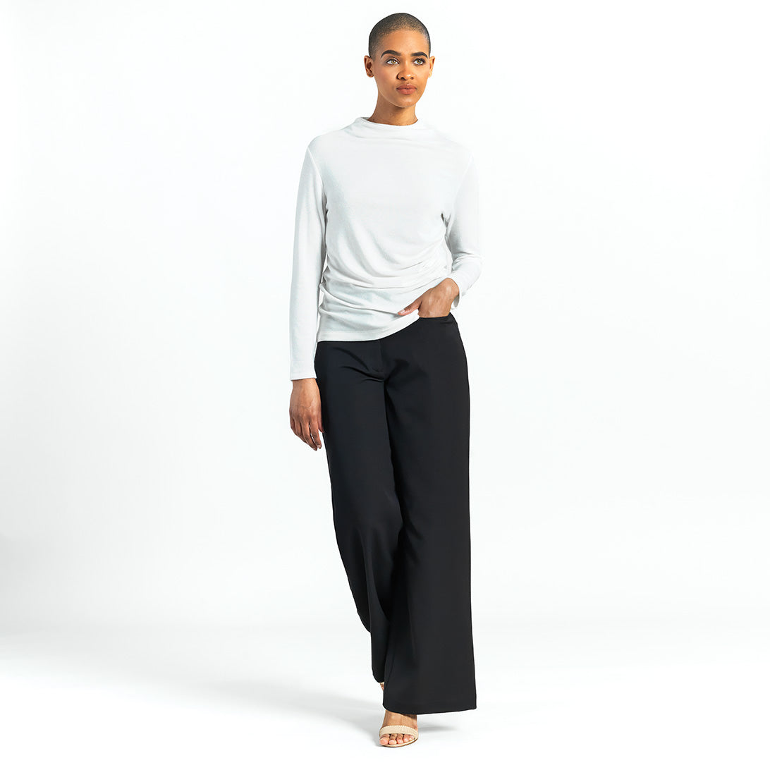 Clara Sunwoo Everyday - Ultra Cozy - Draped Neck Side Ruched Sweater Top - Ivory - Final Sale!