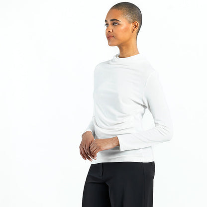 Clara Sunwoo Everyday - Ultra Cozy - Draped Neck Side Ruched Sweater Top - Ivory - Final Sale!
