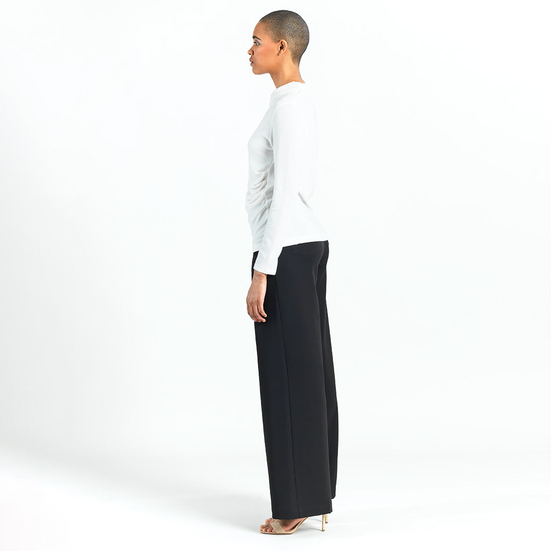 Clara Sunwoo Everyday - Ultra Cozy - Draped Neck Side Ruched Sweater Top - Ivory - Final Sale!
