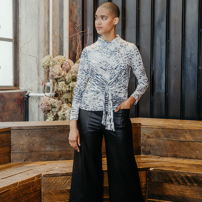Clara Sunwoo Recommended - Cozy Shimmer - Center Front Tie Sweater Top - Snow Leopard - Final Sale!