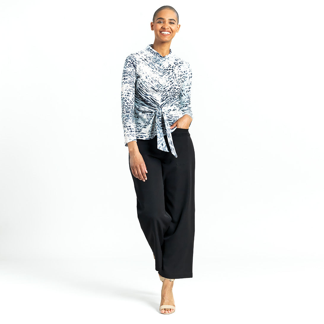 Clara Sunwoo Recommended - Cozy Shimmer - Center Front Tie Sweater Top - Snow Leopard - Final Sale!