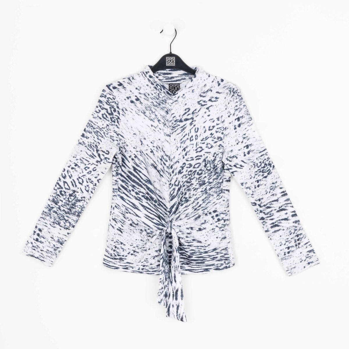 Clara Sunwoo Recommended - Cozy Shimmer - Center Front Tie Sweater Top - Snow Leopard - Final Sale!