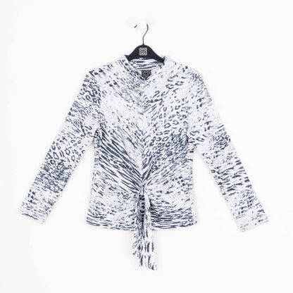 Clara Sunwoo Recommended - Cozy Shimmer - Center Front Tie Sweater Top - Snow Leopard - Final Sale!