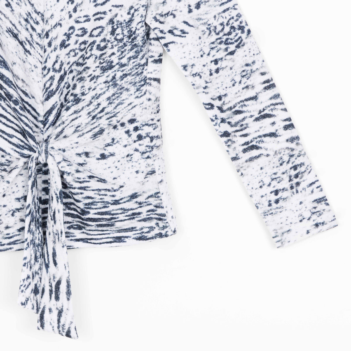 Clara Sunwoo Recommended - Cozy Shimmer - Center Front Tie Sweater Top - Snow Leopard - Final Sale!
