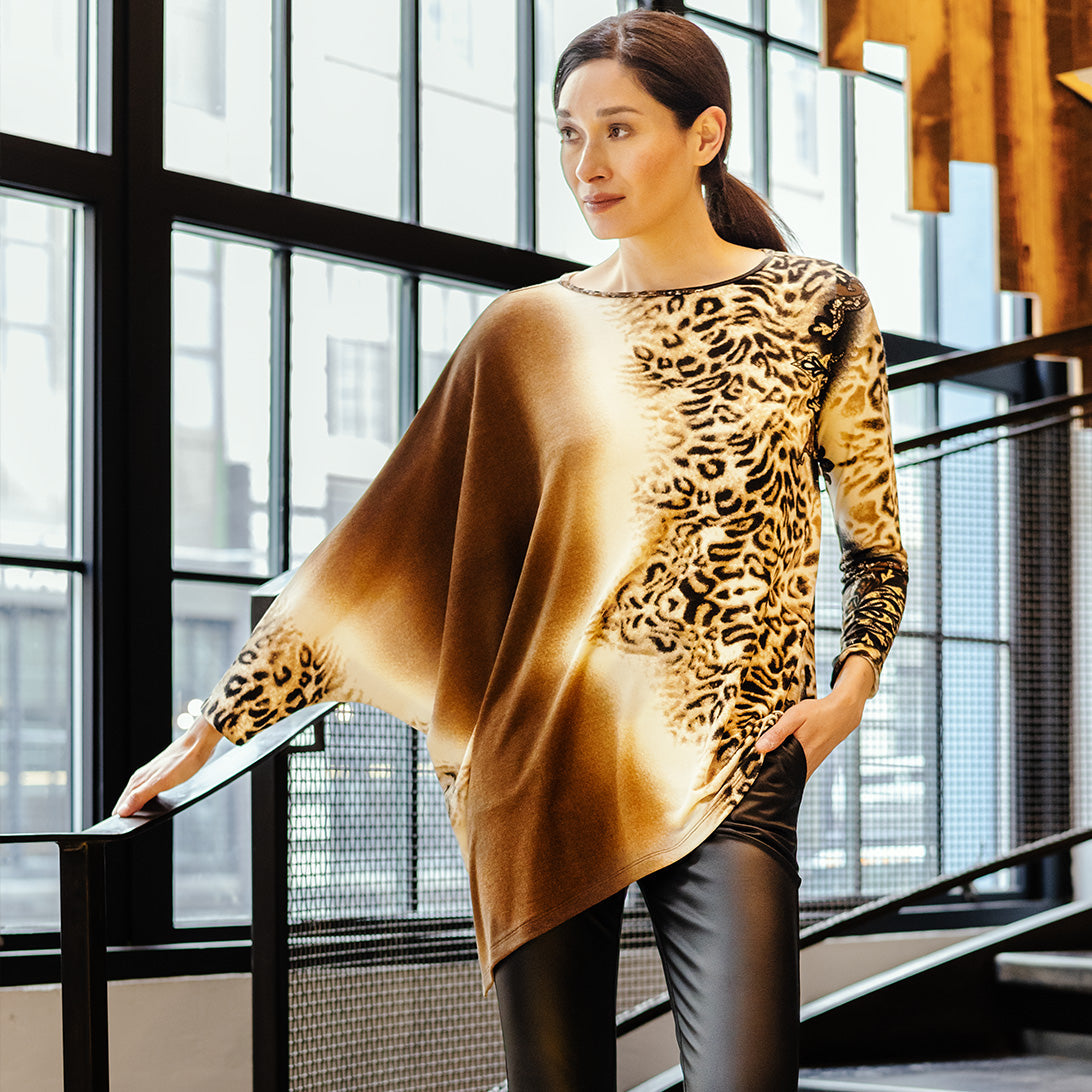Clara Sunwoo Deals - Cozy Knit - Poncho Sleeve Sweater Tunic - Animal Ombré - Final Sale!
