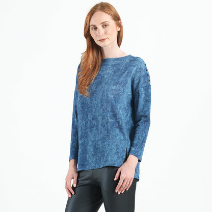 Clara Sunwoo Best Seller - Cozy Texture - Vented Sweater Tunic - Denim Print - Final Sale!