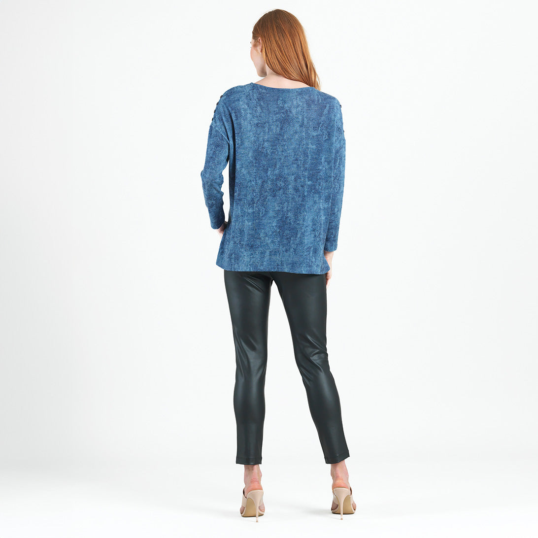 Clara Sunwoo Best Seller - Cozy Texture - Vented Sweater Tunic - Denim Print - Final Sale!