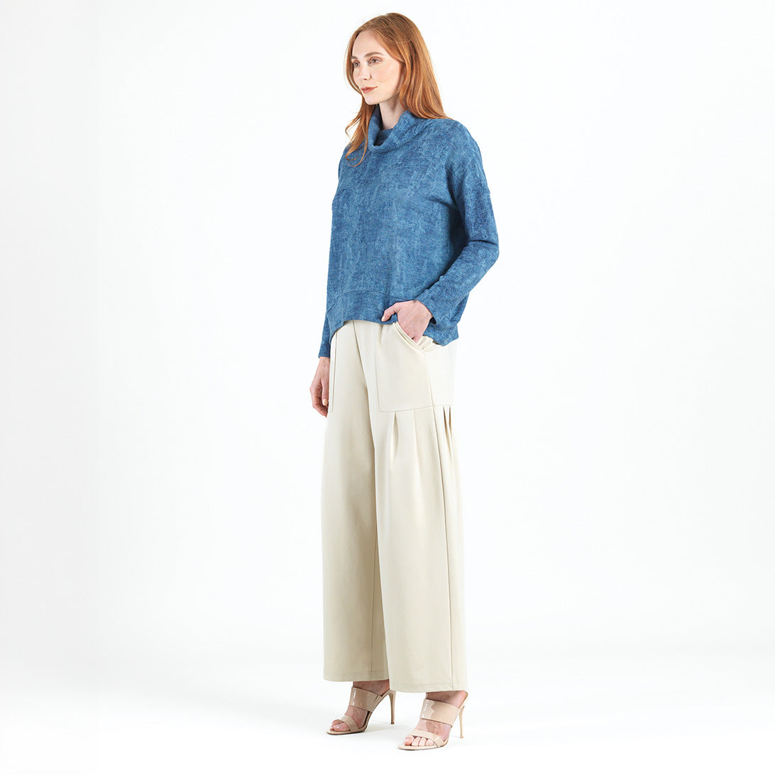 Clara Sunwoo Great Value - Cozy Texture - Banded Hemline Sweater - Denim Print - Final Sale!